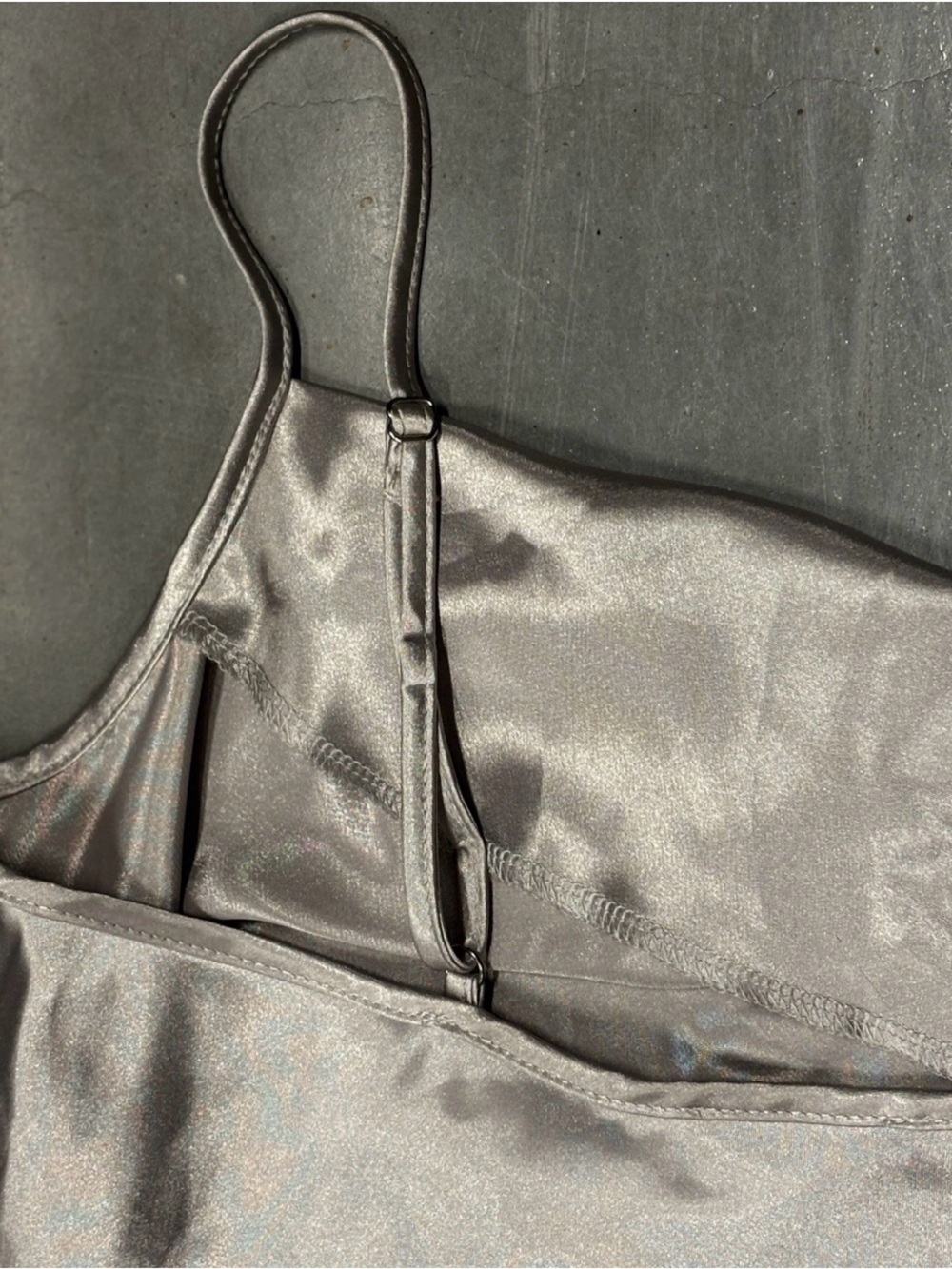 Bebe Y2K Satin Liquid Metal Slip Dress Midi Sz Lg Platinum Silver Cocktail Party - Picture 8 of 10